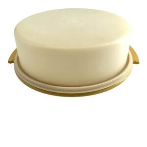 Vintage Tupperware Round Cake Taker 719-1 Harvest Gold Carrier USA